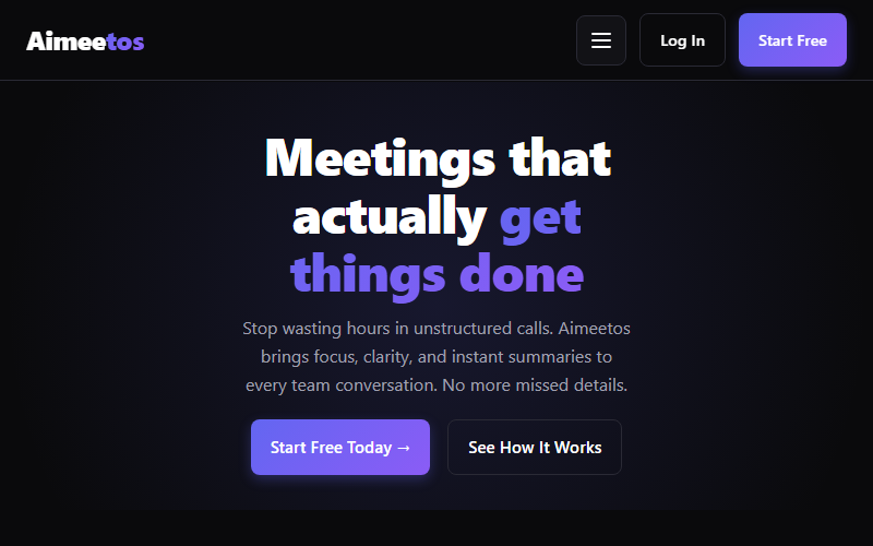 AiMeetOS AI-powered multi-agent meeting platform showing the main dashboard with meeting controls and AI participant management
