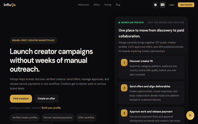 Influqa - Creator marketplace connecting brands with verified influencers across 8 languages and 6 currencies